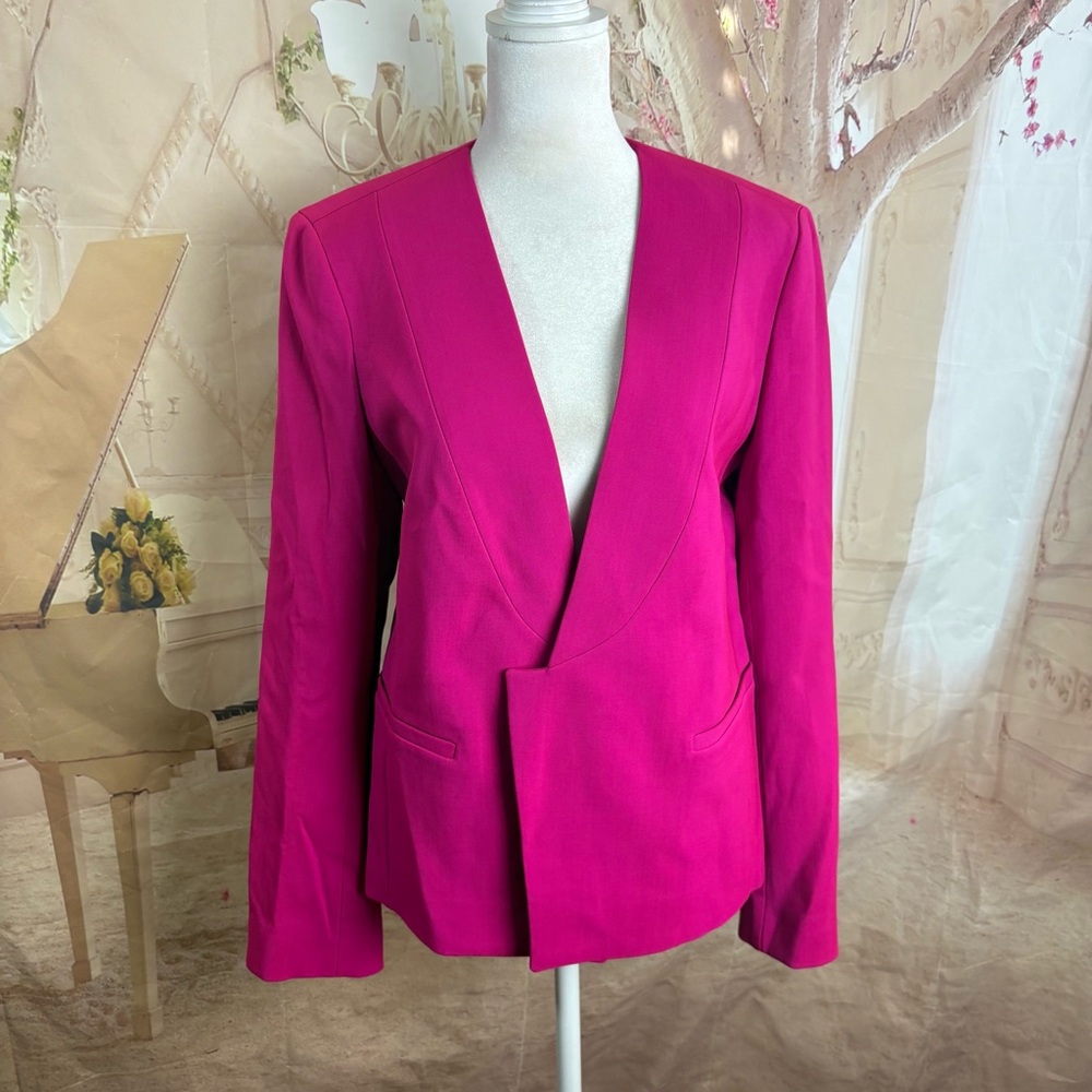 NEW St. John Fuchsia Wool Tailored Open Blazer - Picture 2 of 15